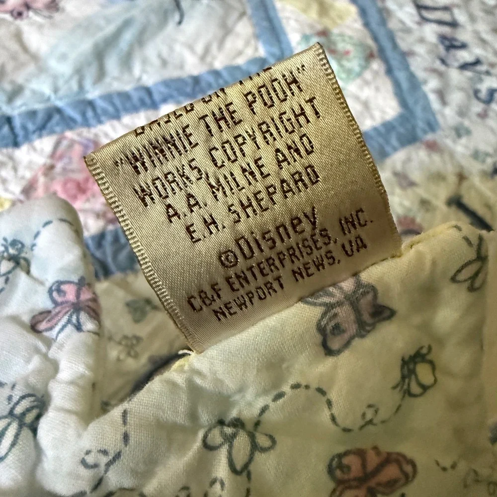 Vintage Classic Winnie the Pooh Twin Quilt Blanket Embroidered Butterfly